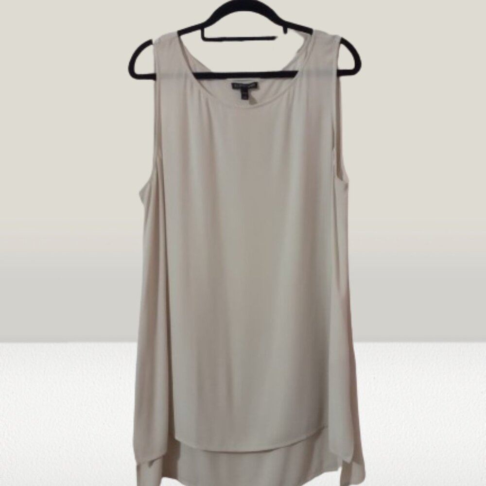 Bateau Neck Silk Tank Eileen Fisher System Bone color Size Large L